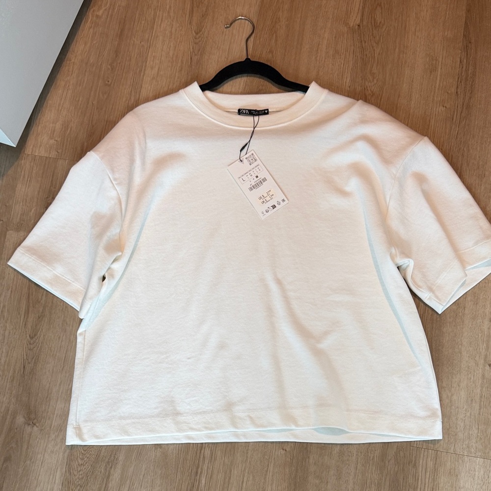 Zara Oversized White Crewneck Tee - Short Sleeve Boxy Fit